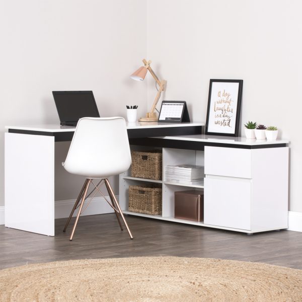 white desk with storage