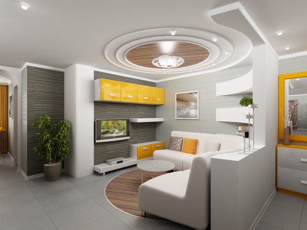 yellow and grey interior design